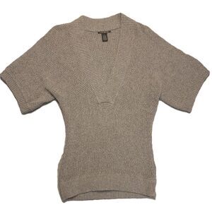 Lucky Brand Womens S  Sweater Taupe Wool Rabbit Cashmere Open Knit Pullover Top